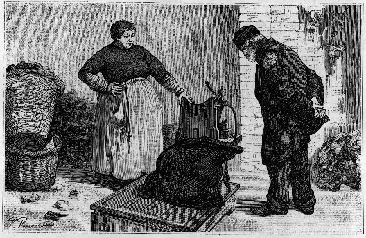 Trasplockarna: vägningen. Gravyr i "The Journal of Youth" av Unknown artist