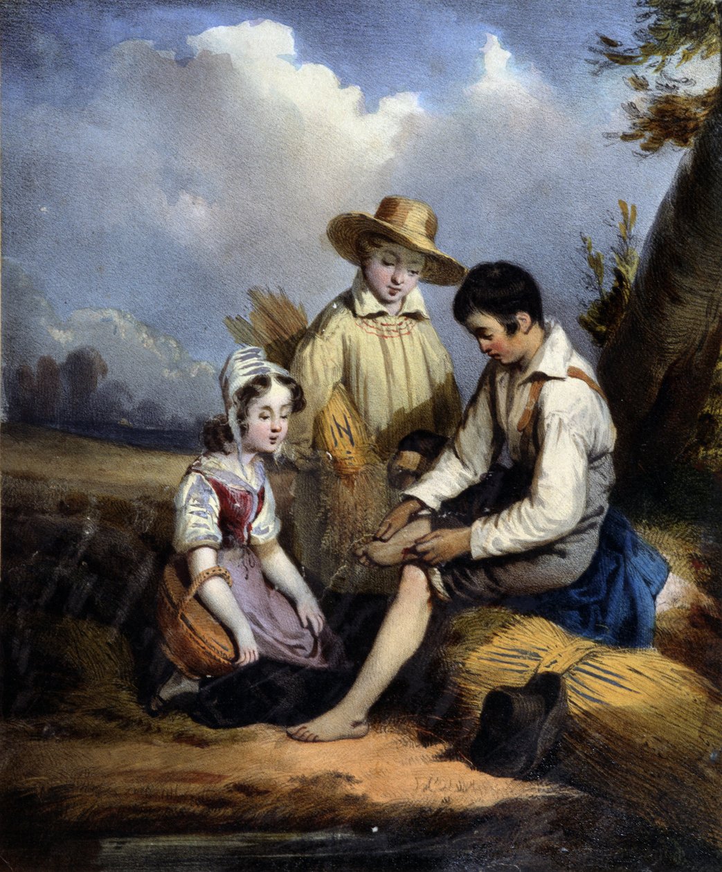 Les petits reapers (en skadad i foten), v.1840 av Unknown artist
