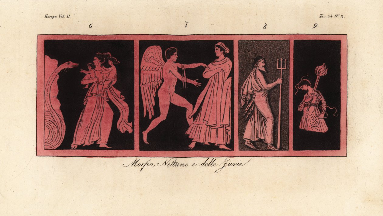 Leto med sina barn Apollo och Artemis 6, en av Graces 7, Neptune 8, och en av Furies 9 av Unknown artist