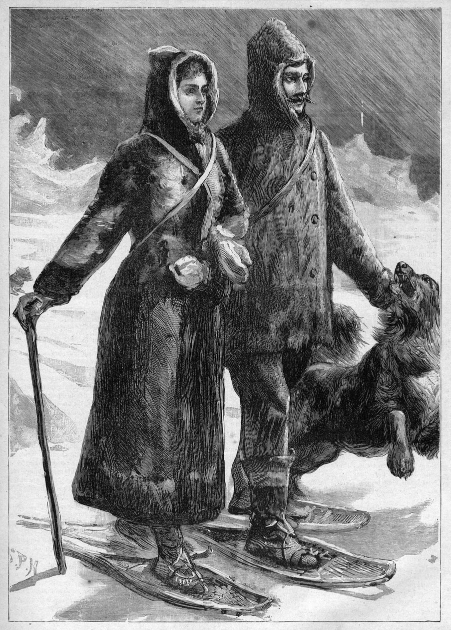 Löjtnant Robert Edwin Peary (1856-1920) på Grönland med sin fru - gravyr i "Le Journal des voyages"" från 1894 av Unknown artist