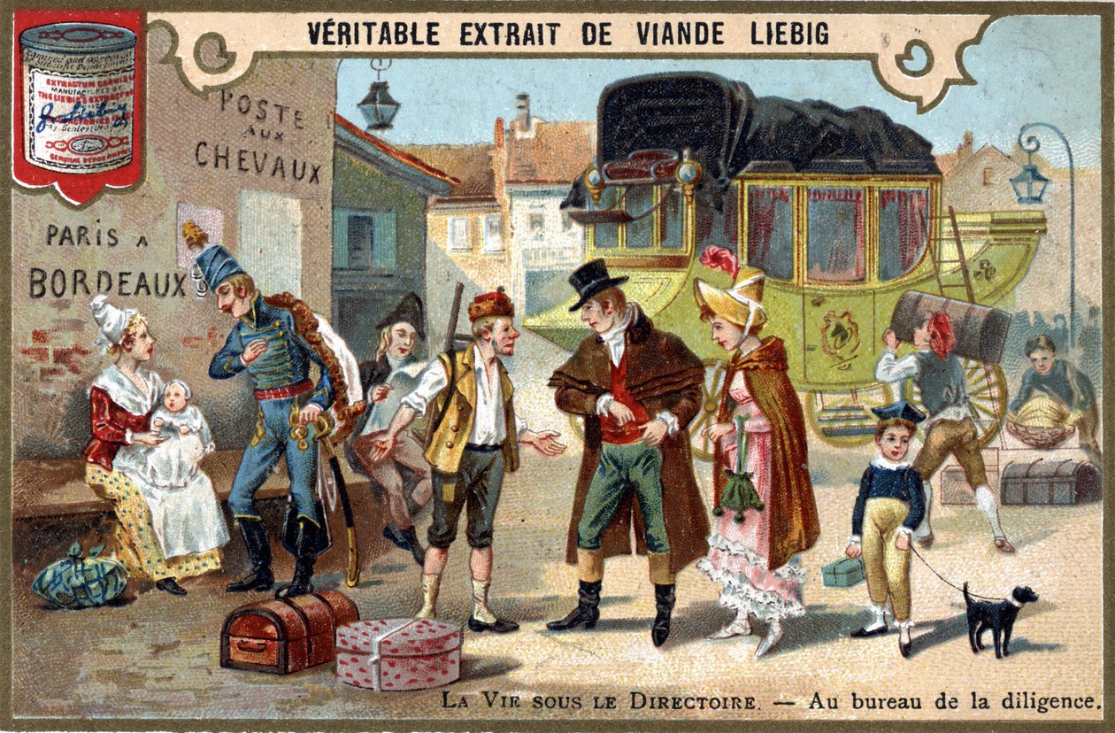 Livet under direktionen: på Diligencekontoret. Kromolitografi, Liebig-bild. av Unknown artist