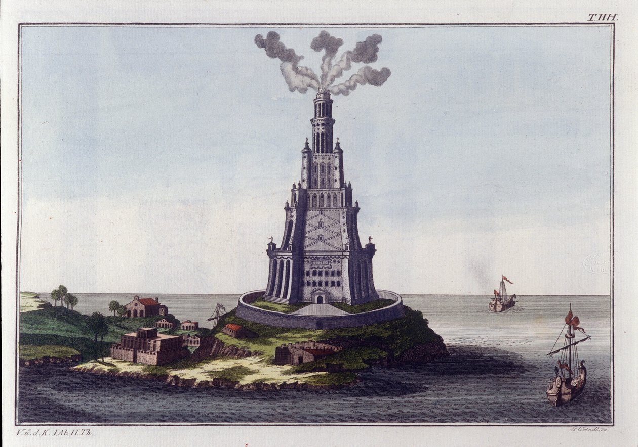 Fyren i Alexandria. Gravyr från början av 1800-talet. av Unknown artist