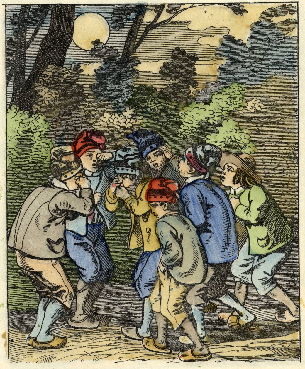 Little Poucet och hans bröder Lost in the Forest. Illustration av berättelsen "" Le Petit Poucet"" av Charles Perrault av Unknown artist