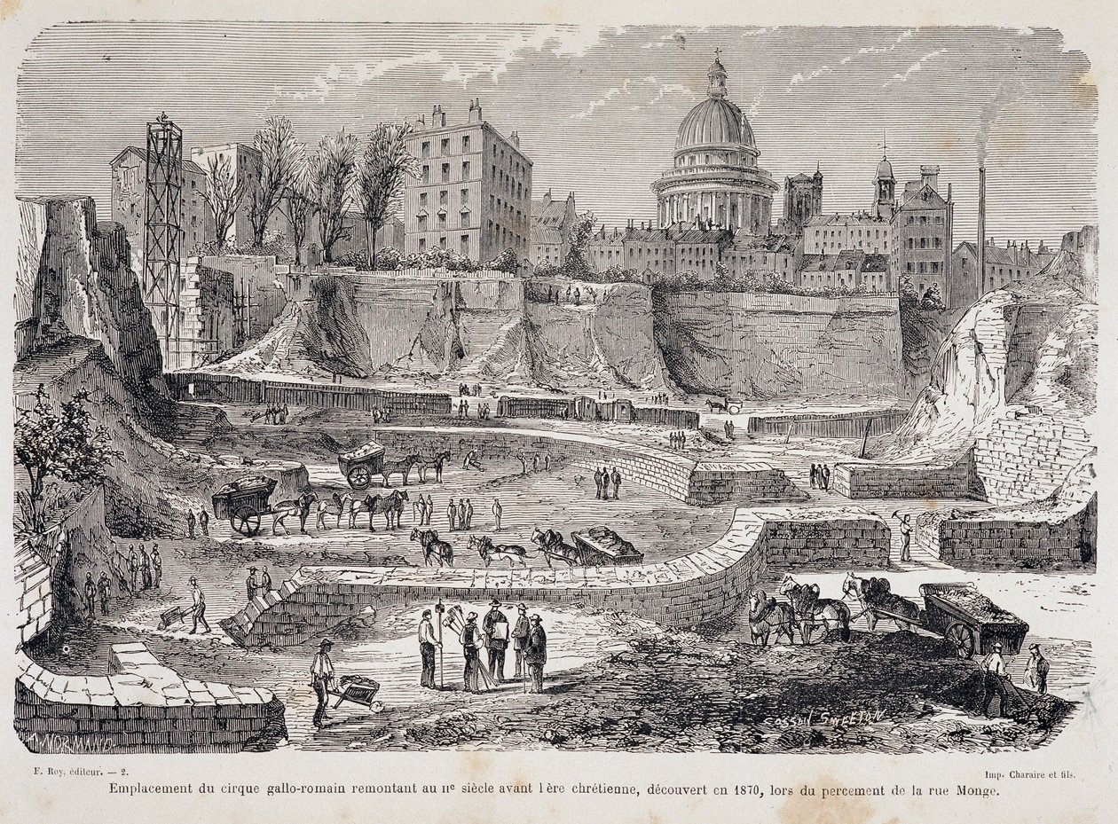 Platsen för den gallo-romerska cirkusen som går tillbaka till 300-talet före den kristna eran, upptäcktes 1870, under borrningen av Rue Monge av Unknown artist