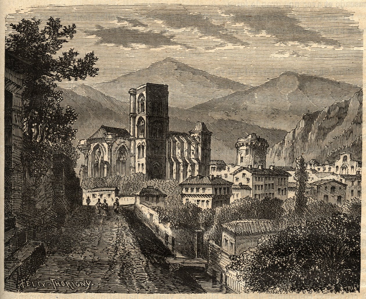 Lodeve - Herault - Frankrike - gravyr i "" PATRIE"" - PECTUREQUIREQUE BESKRIVNING AV FRANKRIKE I 6 BÅNDER AV LUCIEN HUARD - slutet av 1800-talet av Unknown artist