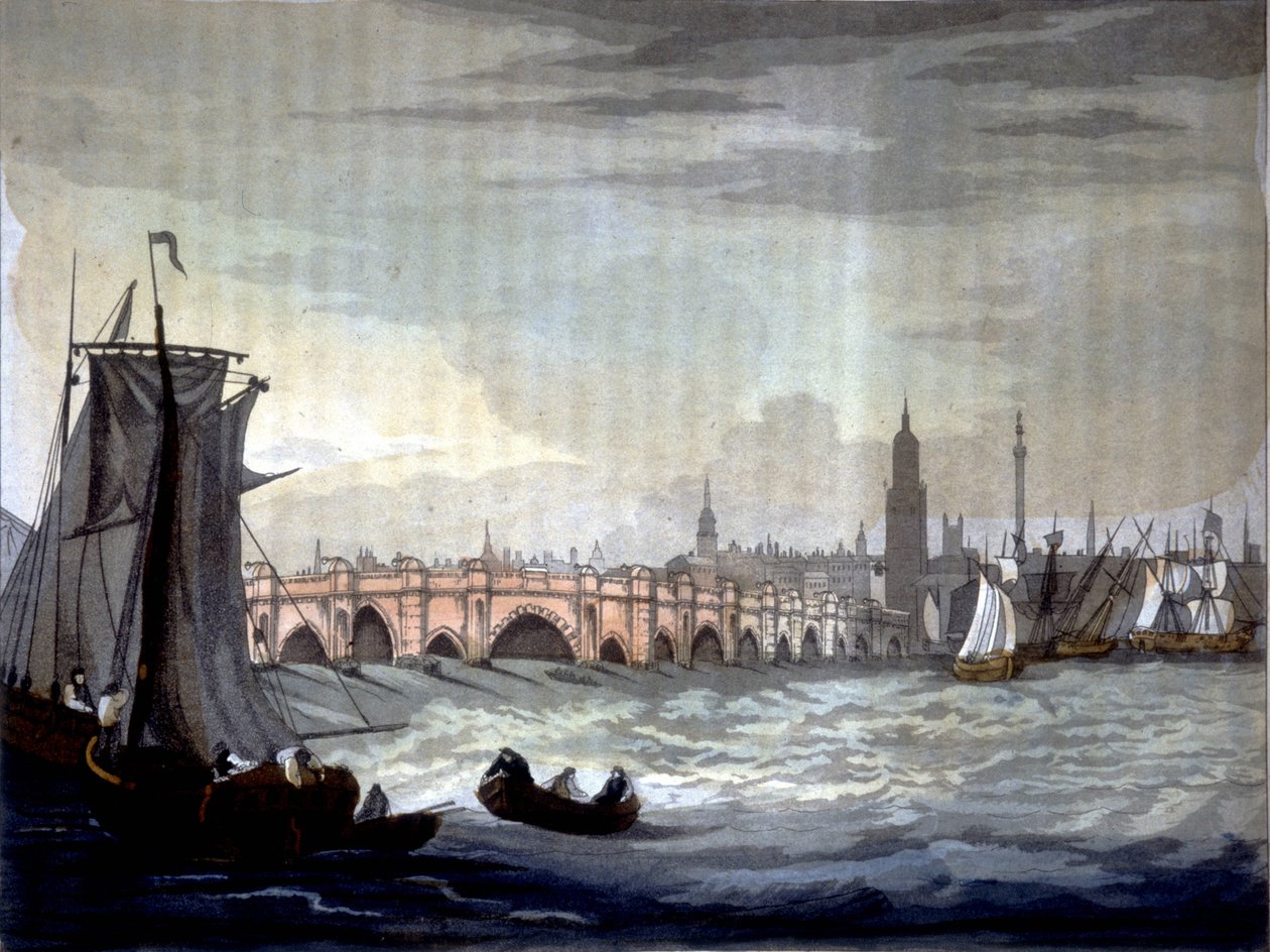 London Bridge och Southwark Cathedral, England. av Unknown artist