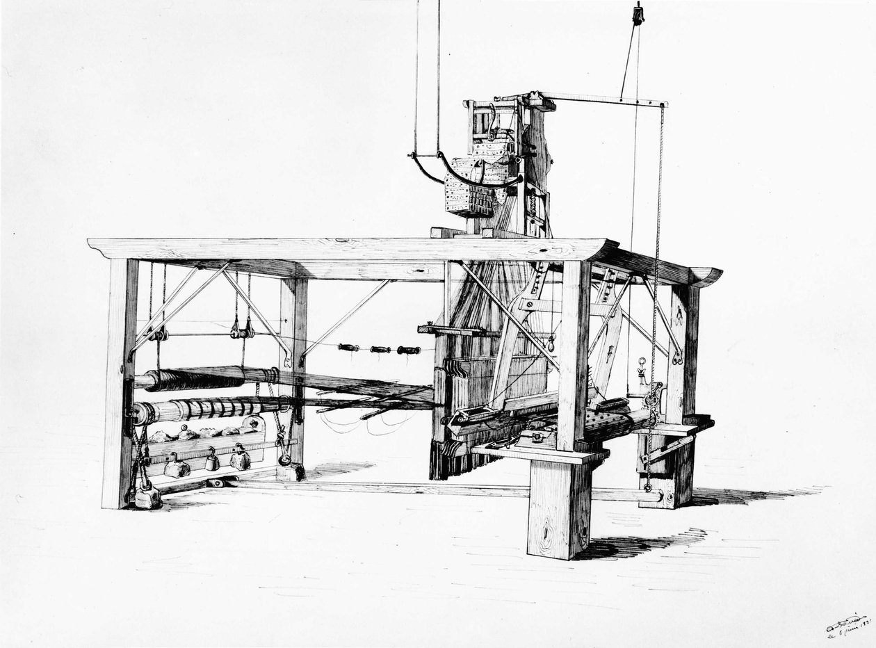 Vävstol - gravyr av Unknown artist