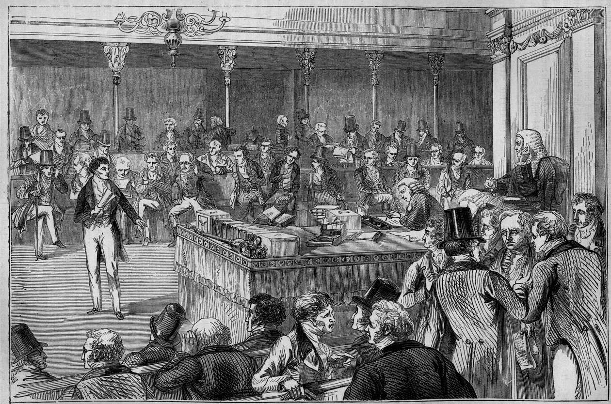 Lord John Russell (1792-1878) introducerar Reform Bill (Reform Act) i House of Lords 1832 (gravyr) av Unknown artist
