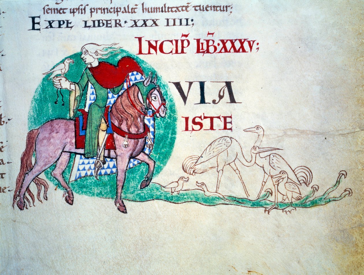 Herren har falkjakten. Miniatyr av medeltiden. Manuskript "Moralia in Job"" från Citeaux Abbey för Gregoire Pope I av Unknown artist