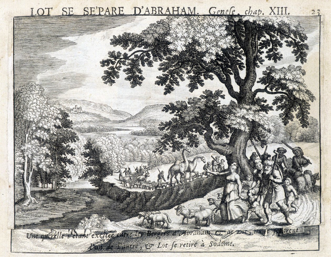Loth skiljer sig från Abraham - Bibel, gravyr av Unknown artist