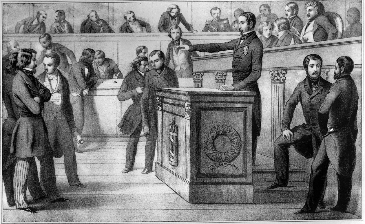 Louis-Napoleon (Napoleon III) svär trohet till republiken den 20 december 1848 - Ludvig Napoleon III:s ed (Louis-Napoleon), som officiellt utropades till republikens president, vid nationalförsamlingen den 20 december 1848. Han lovar ”att förbli f av Unknown artist