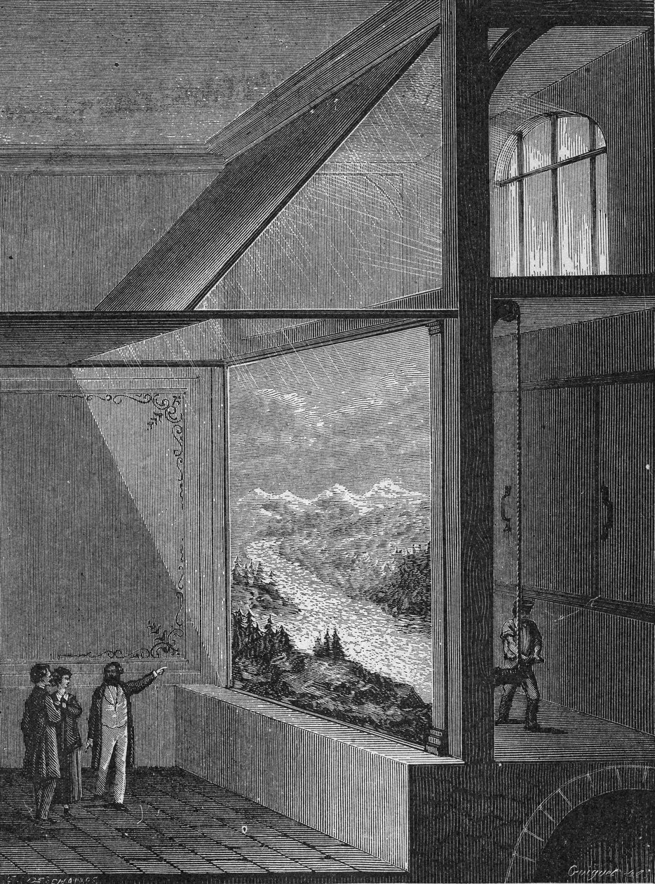 Louis Daguerre utförde en demonstration av diorama och sättet att byta målning av Unknown artist
