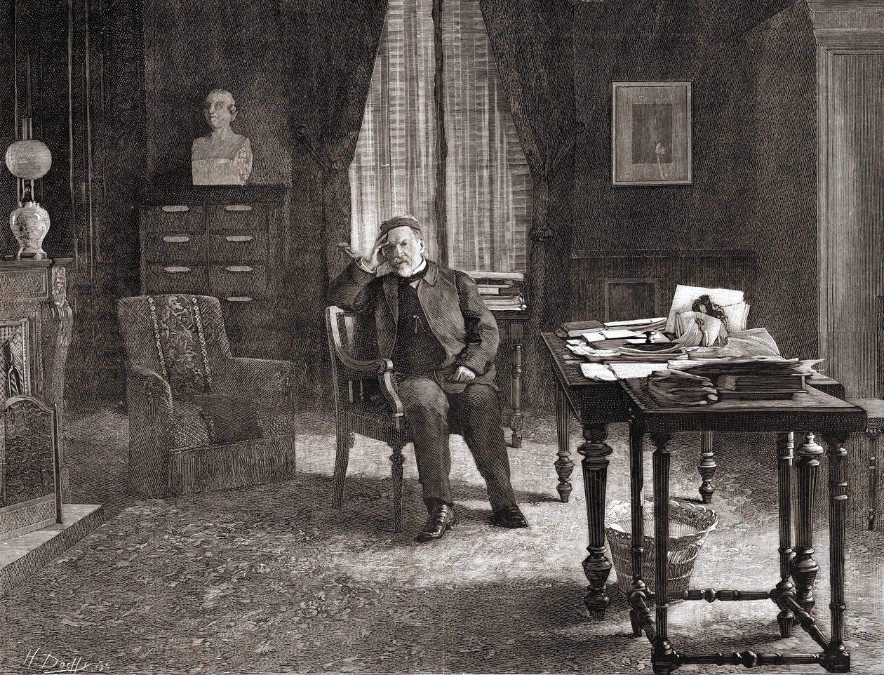 Louis Pasteur på sitt kontor vid institutet. 1800-talsgravyr. av Unknown artist