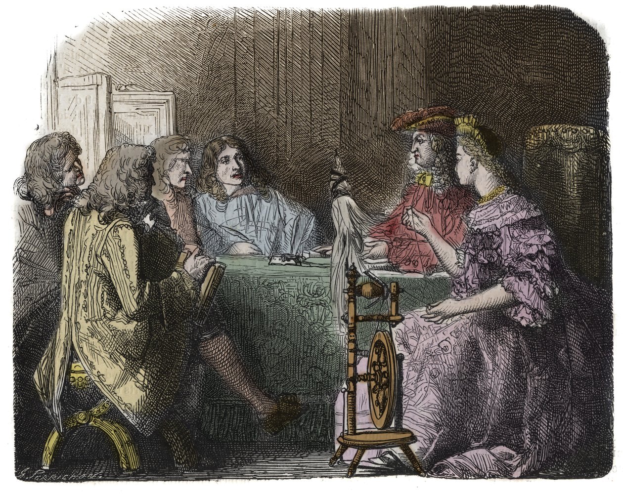 Ludvig XIV gör affärer med sina ministrar i Madame de Maintenons lägenheter (gravyr) av Unknown artist