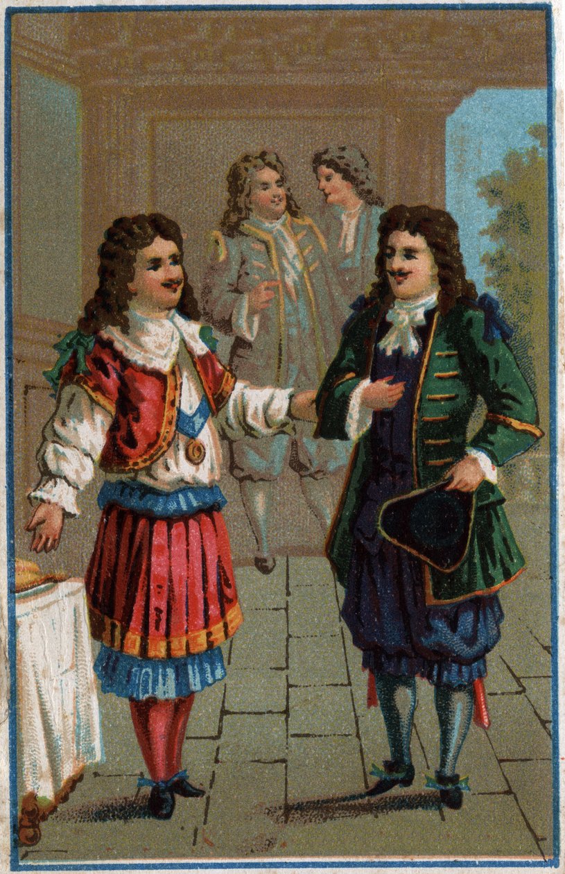 Ludvig XIV och Moliere”: Kung Ludvig XIV (1638-1715) och Johannes Döparen Poquelin dit Moliere (1622-1673) av Unknown artist