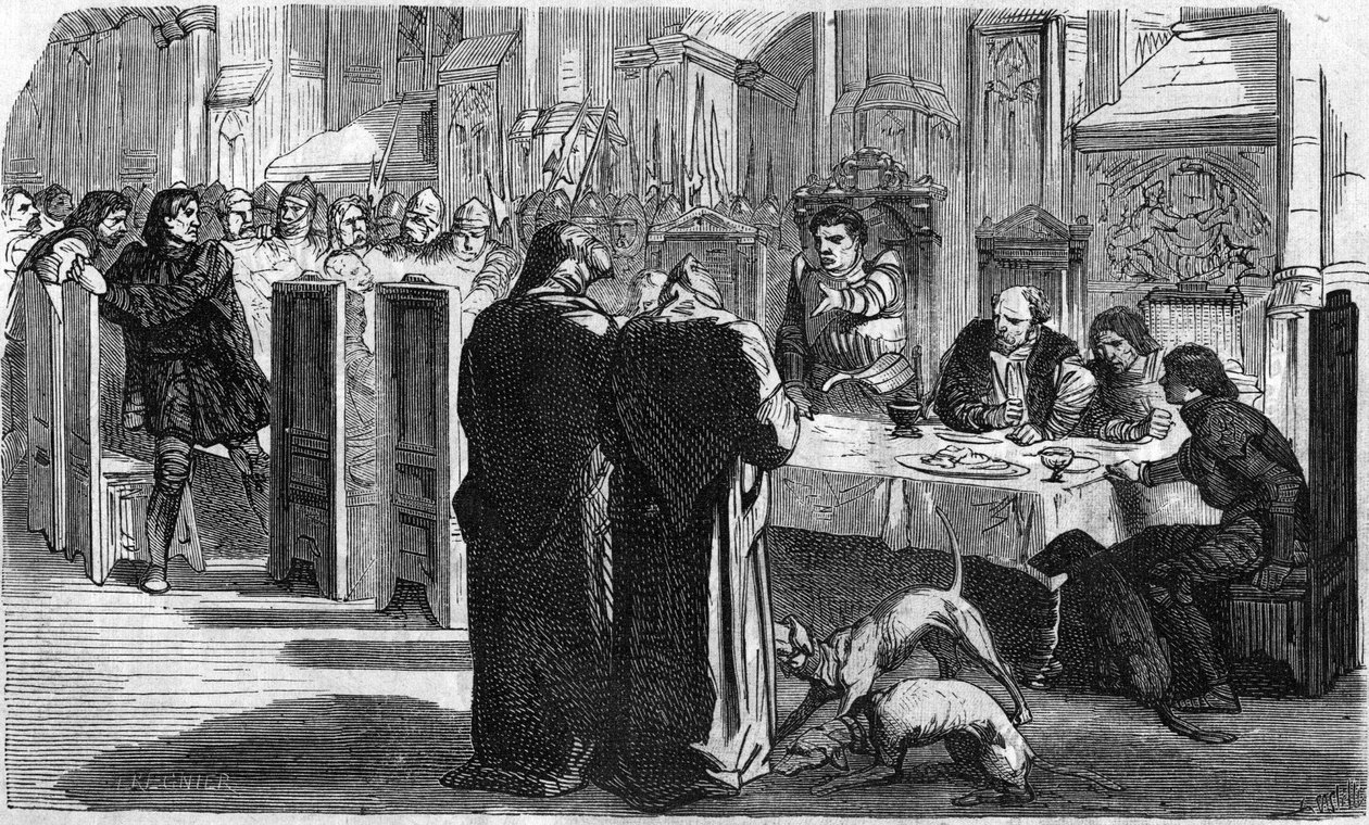 Louis de la Tremoille och hans fångar efter slaget vid Saint-Aubin-du-Cornier (1488). Gravyr av 1800-talet. av Unknown artist