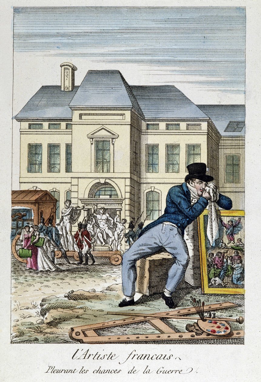 Louvren: Den franska konstnären som sörjer över chanserna till krig, gravyr från 1800-talet av Unknown artist