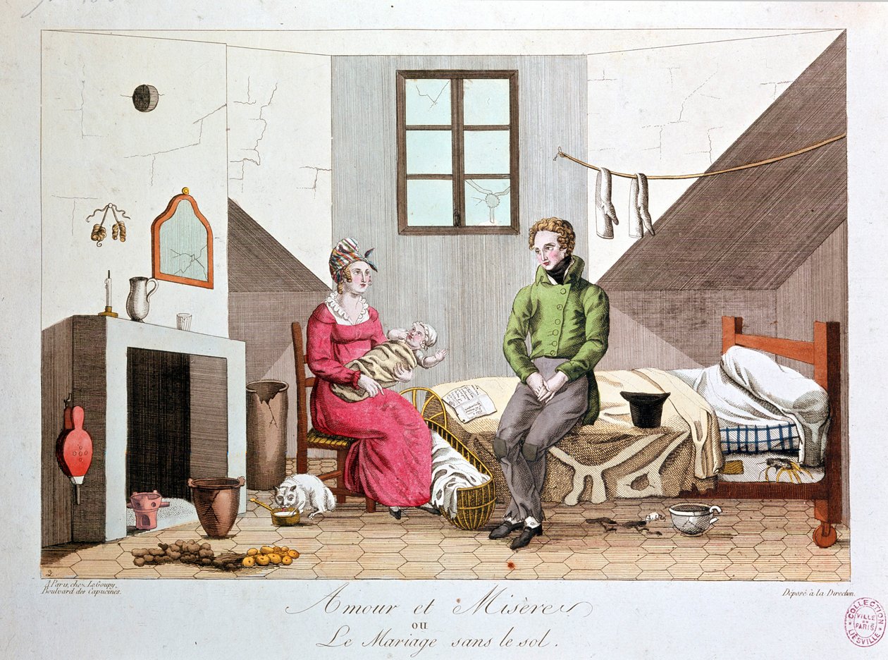 Kärlek och elände eller äktenskap utan mark, fattigt hushåll, tidigt 1800-tal av Unknown artist