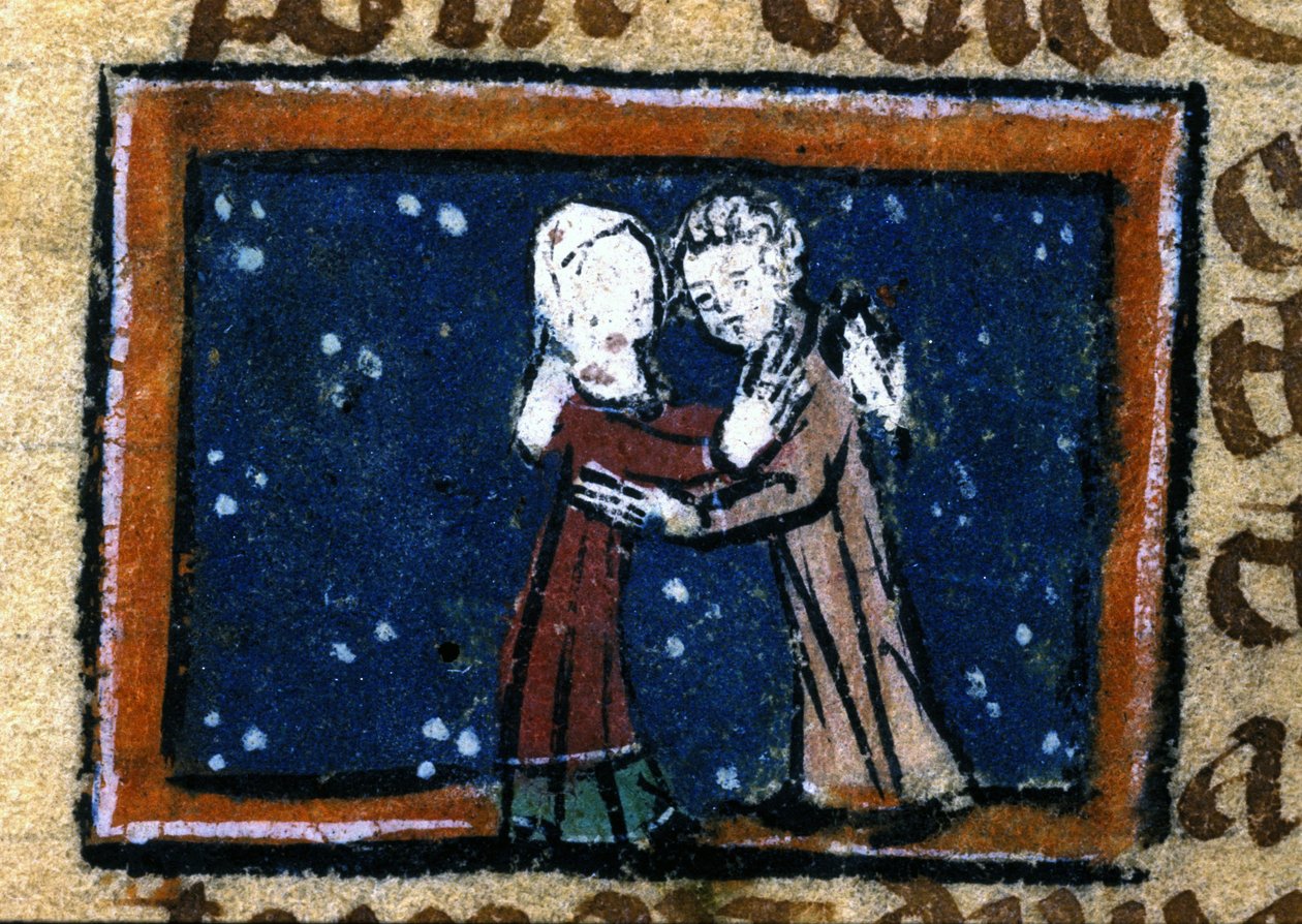 Kärleksscen från ett franskt manuskript från 1200-talet. av Unknown artist