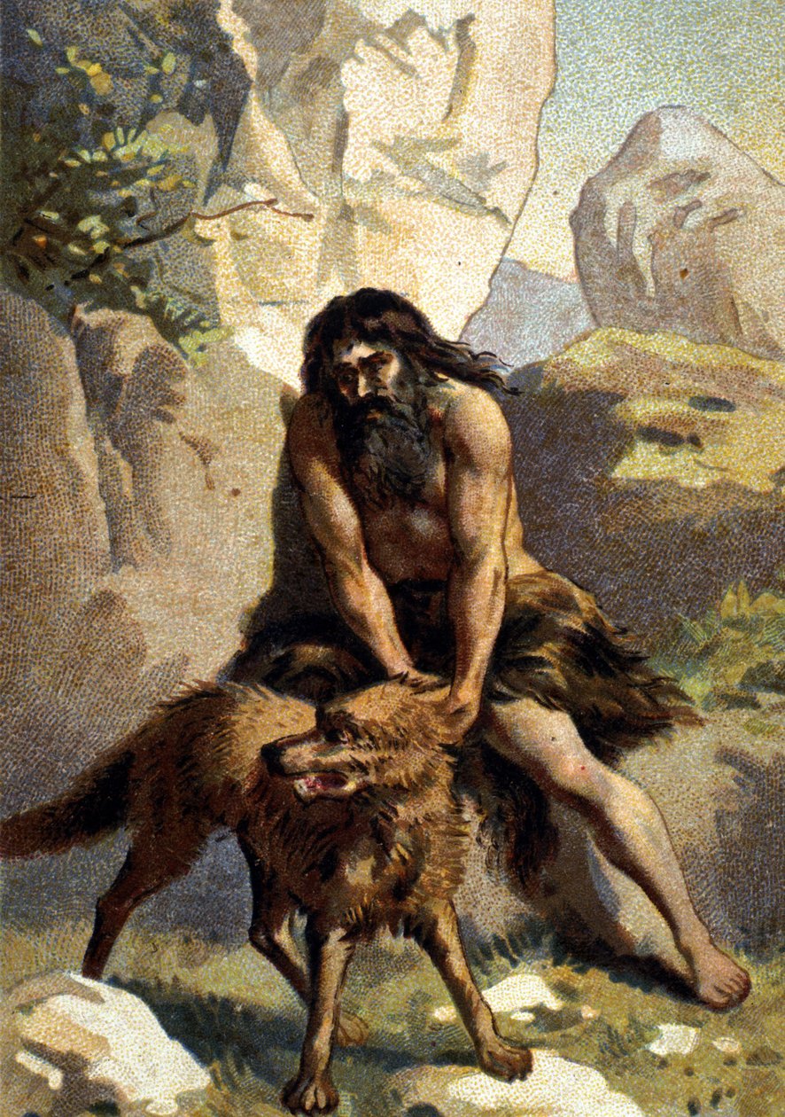 Lycanthropy: Delire av den som tror att han har förvandlats till en varg. Chromo från 1800-talet av Unknown artist