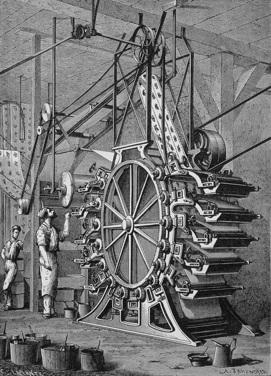 Maskin för att trycka tapeter i 10 färger, gravyr 1800-tal. av Unknown artist