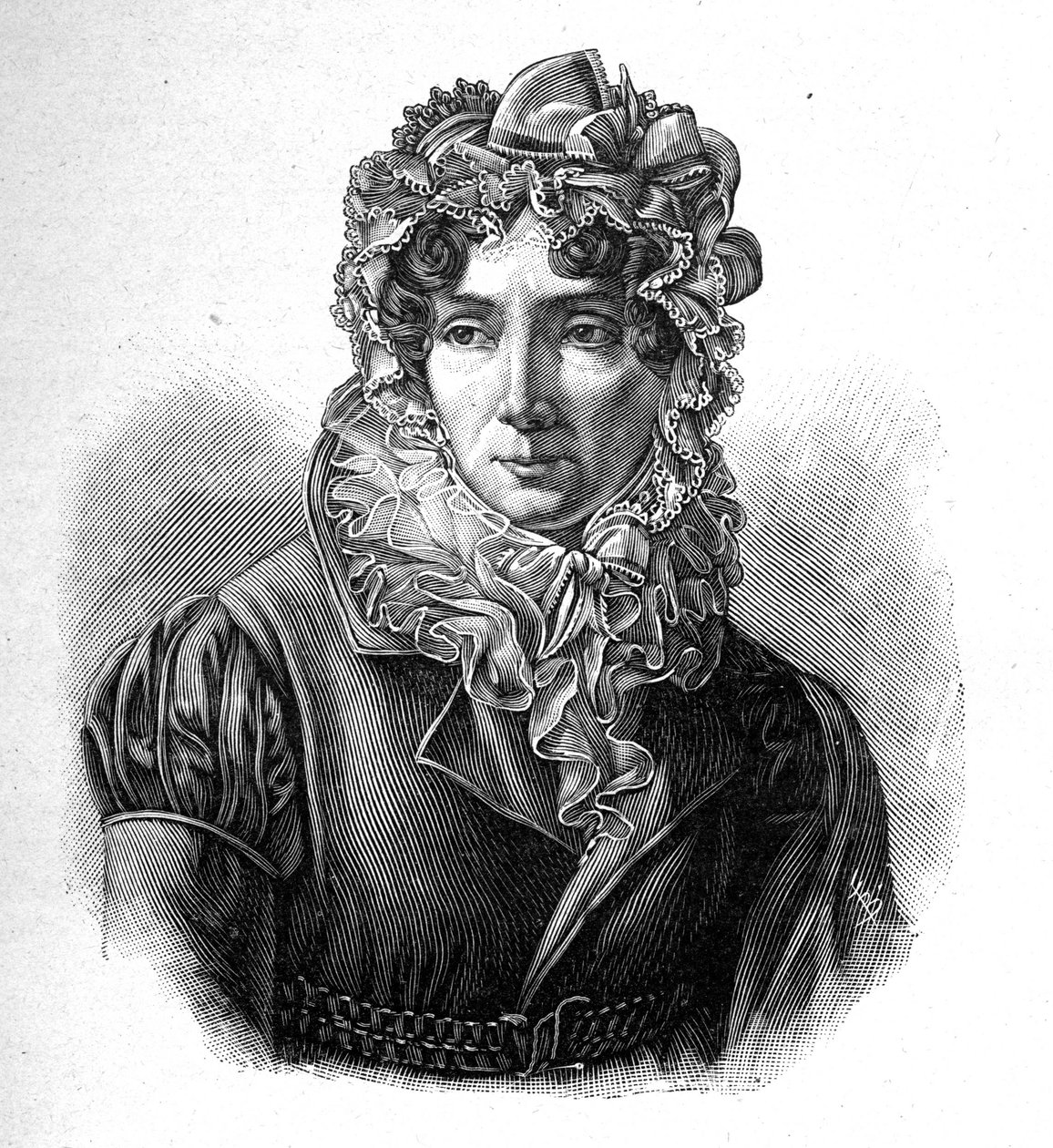 Madame de Genlis - Porträtt av Stéphanie gratulerar vapen av Saint Aubin (Saint-Aubin) (1746-1830), grevinnan av Genlis, fransk kvinna av bokstäver. av Unknown artist