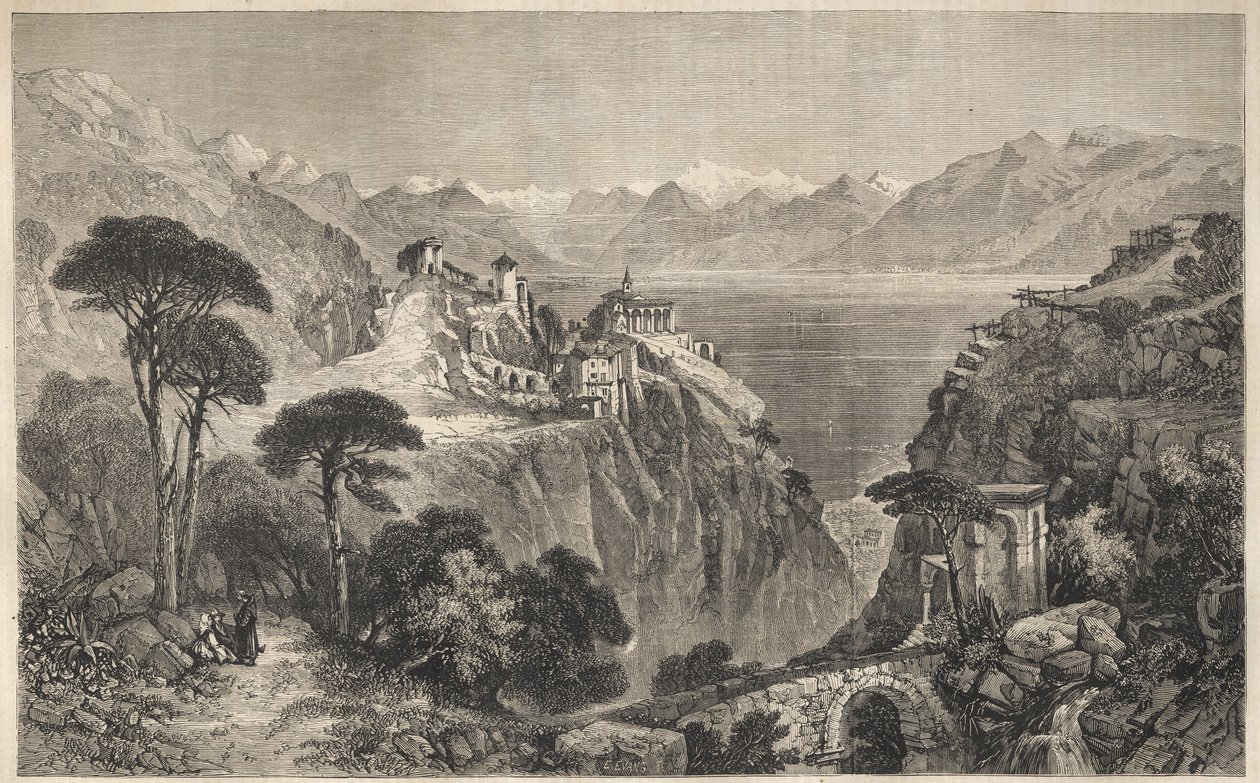 Madonna del Sasso, Schweiz - Vår Fru av Sassos kloster - nära Locarno vid Lago Maggiore - Kantonen Ticino i Schweiz - 1861 av Unknown artist