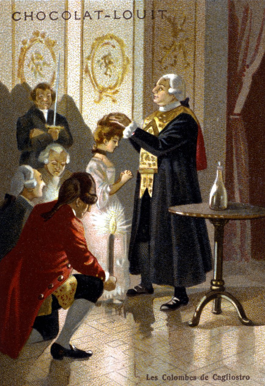 Magisk session av Giuseppe Balsamo, känd som Alexander, greve av Cagliostro (1743 - 1795). kromolitografi från slutet av 1800-talet.. av Unknown artist