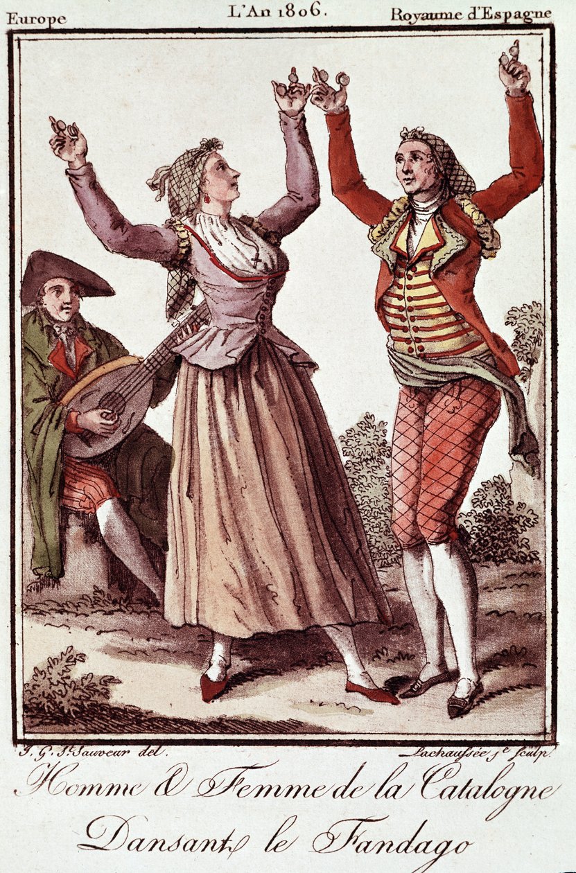 Man och kvinna från Katalonien som dansar Fandango av Unknown artist