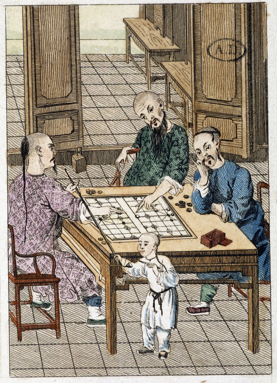 Man som spelar dam (?) och en rökande man - Kina av Unknown artist