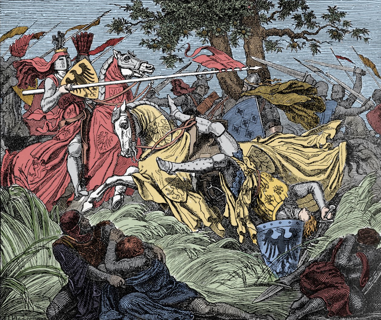 Manfred dödad i strid - Battle of the Benevent (26 februari 1266): döden av Manfred I (av Hohenstaufen) av Unknown artist