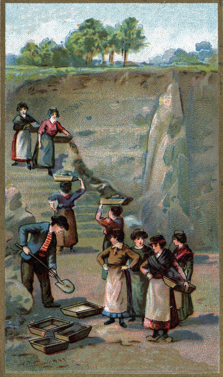Tillverkning av porslin, Kaolinbrott. Kromolitografi från slutet av 1800-talet av Unknown artist