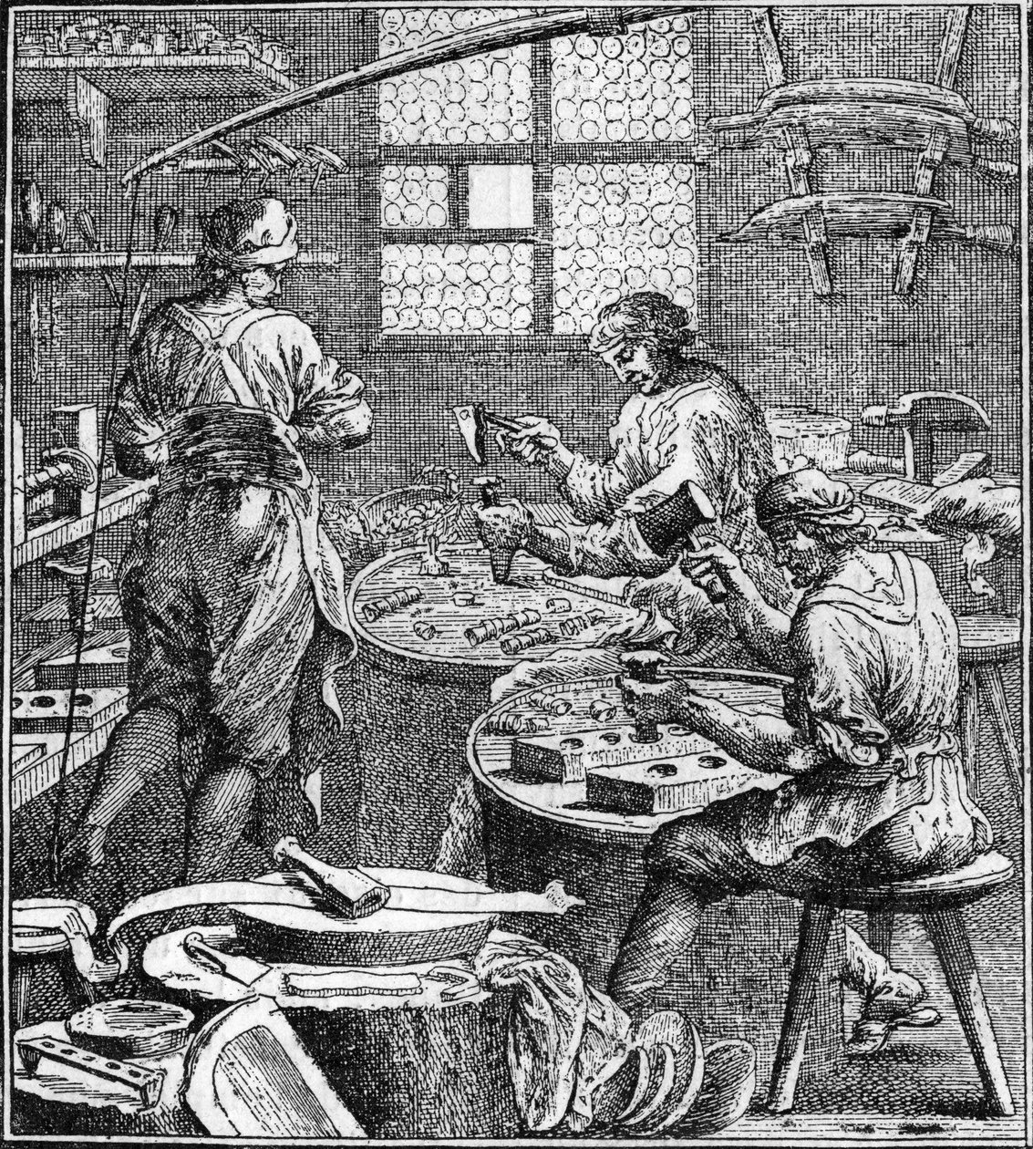 Tillverkning av sömnad på 1700-talet. av Unknown artist