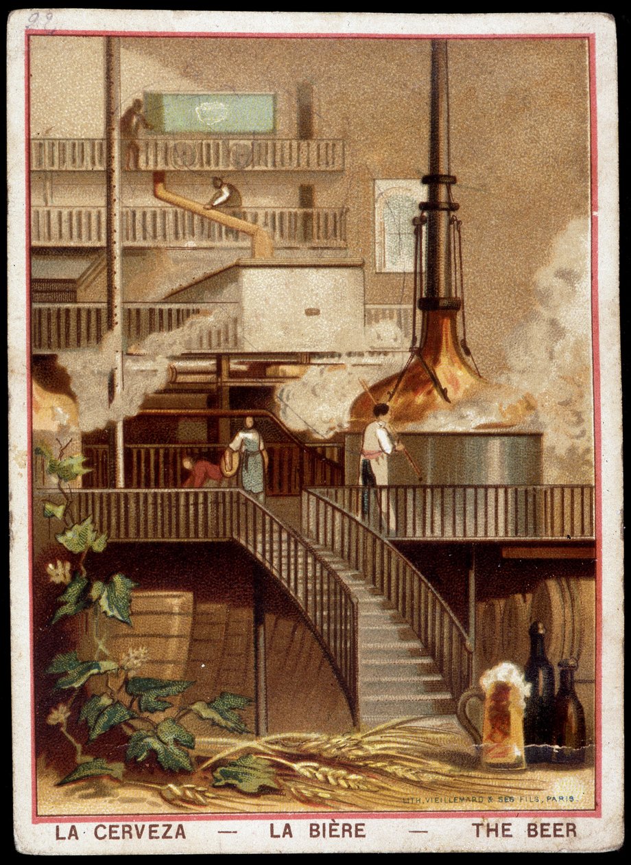 Tillverkning av ölet på 11800-talet”: Bryggeri - Chromolithography sd. 1800-talet. av Unknown artist