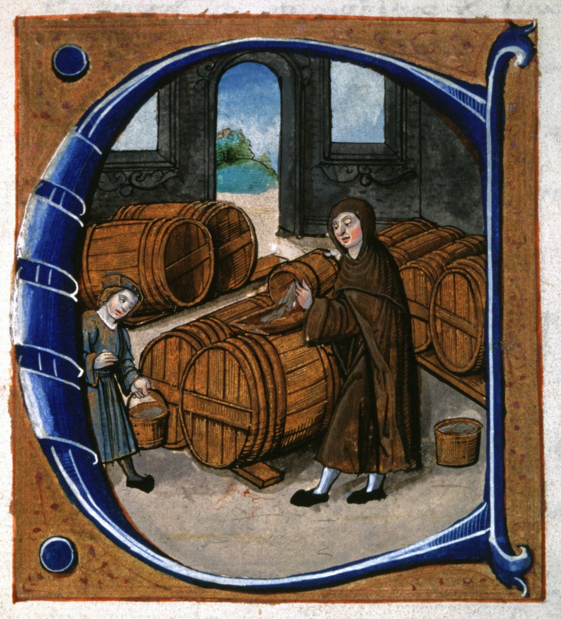 Tillverkning av vin. ca. 1450 (miniatyr) av Unknown artist