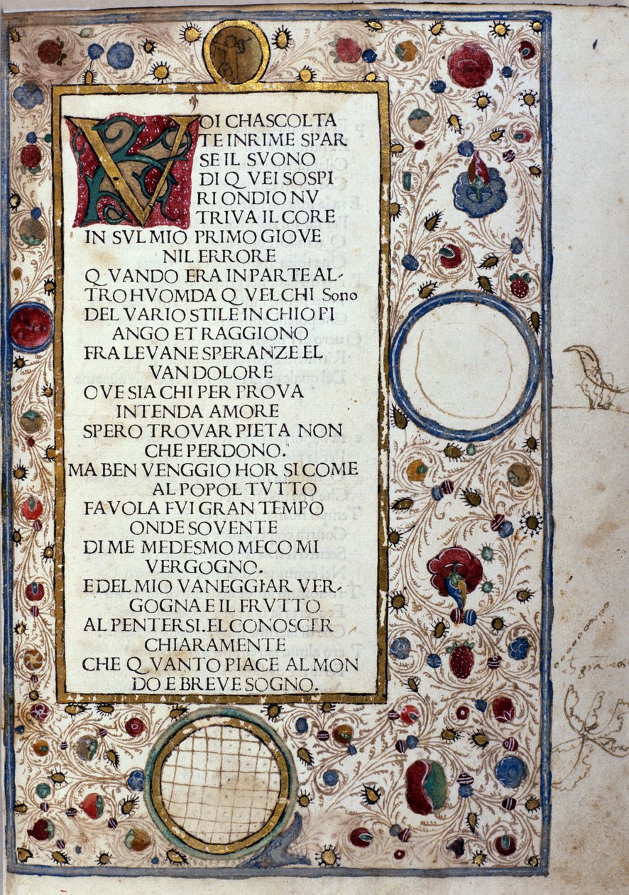 Manuskriptsida av "" Il Canzoniere "" av Francesco Petrarca (Petrarca) (1304-1374) 1493 av Unknown artist