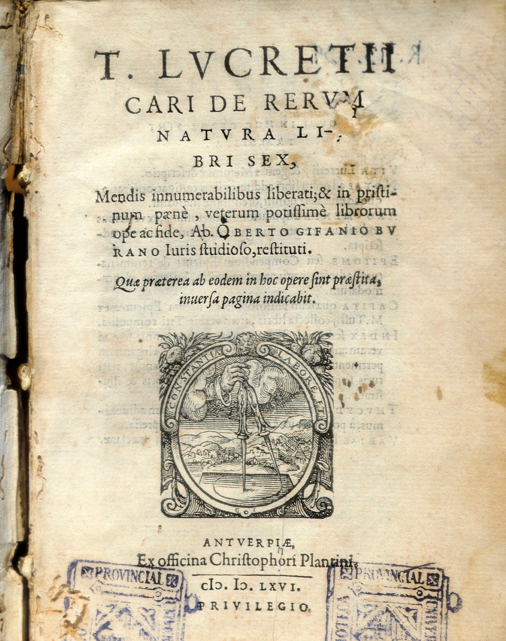 Manuskriptsida av volym 6 av ""De natura rerum "" (Från naturen) av den latinska filosofen Lucrece (Titus Lucretius Carus) (98-55 f.Kr.) 1564 av Unknown artist