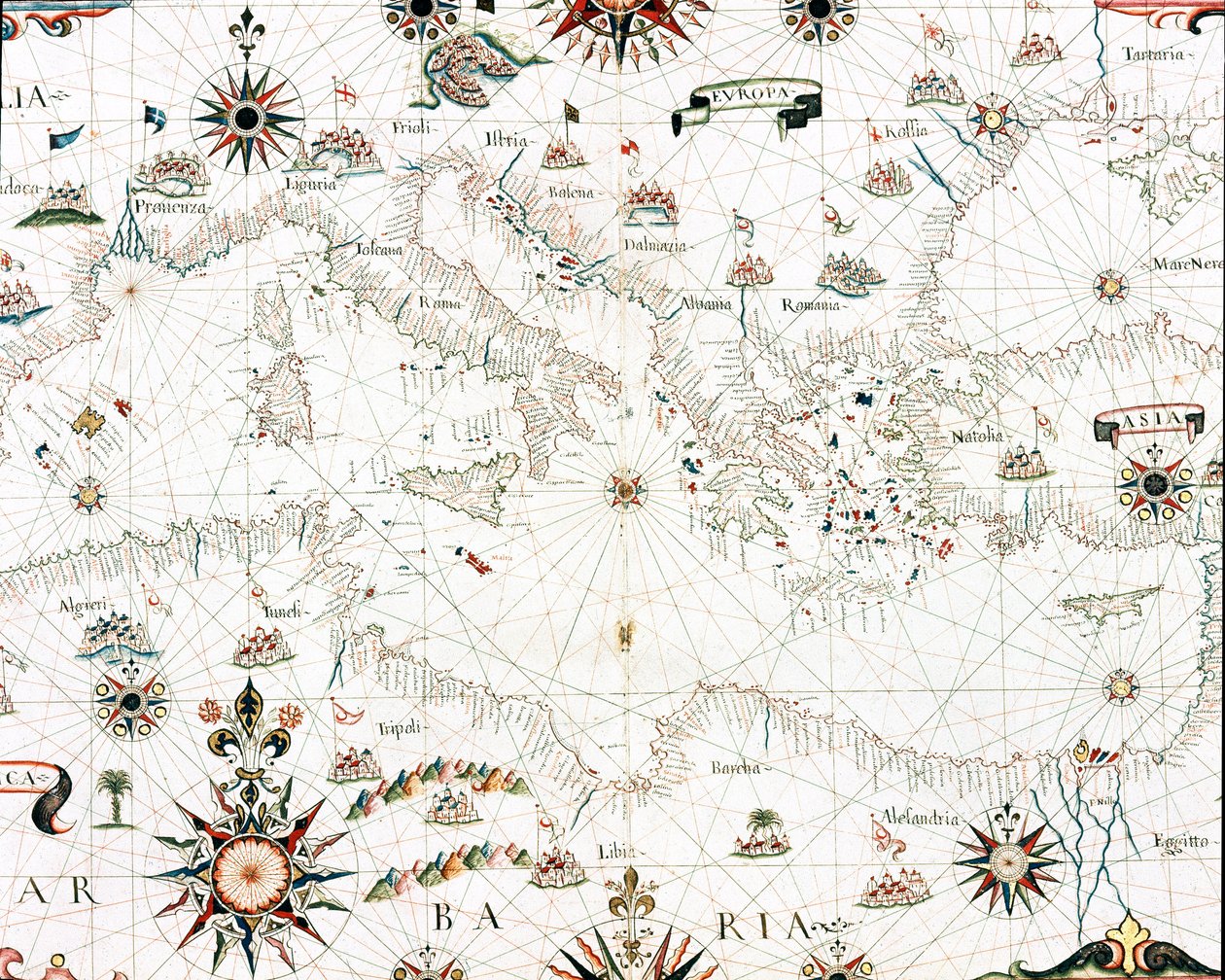 Karta över Medelhavet och kusten (Detalj av portulan i Castellini av Unknown artist
