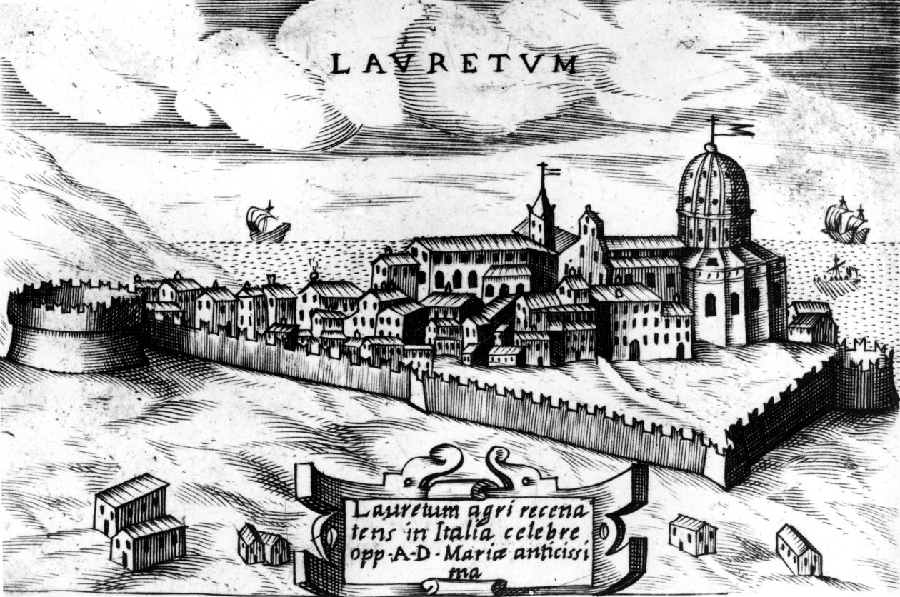 Karta över staden Loreto (Laurentum), gravyr 1500-talet. av Unknown artist
