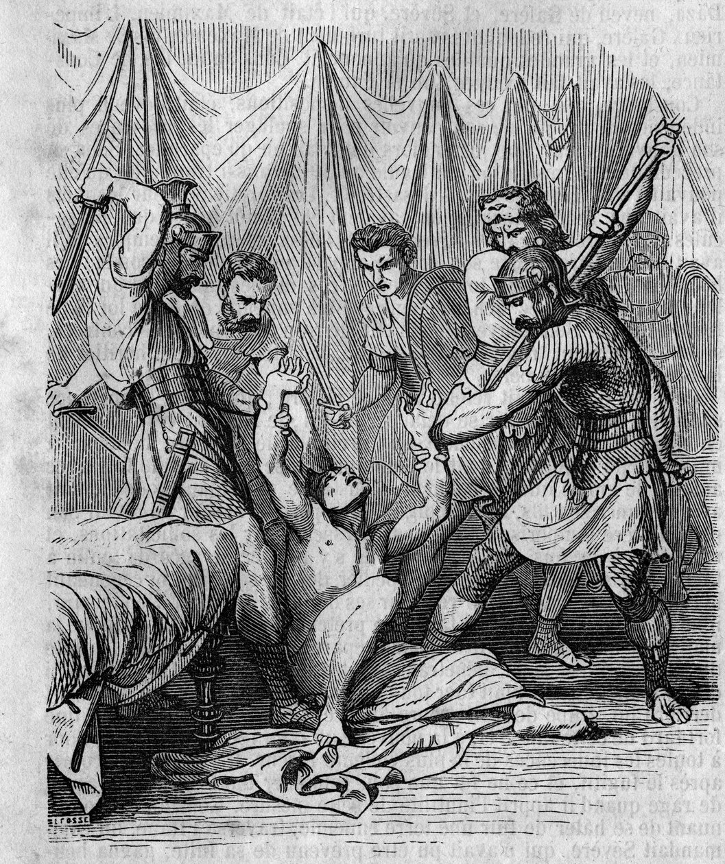 Marcus Hordeonius Flaccus romersk senator massakrer av sina egna soldater på 1:a århundradet. Gravyr av 1800-talet. av Unknown artist