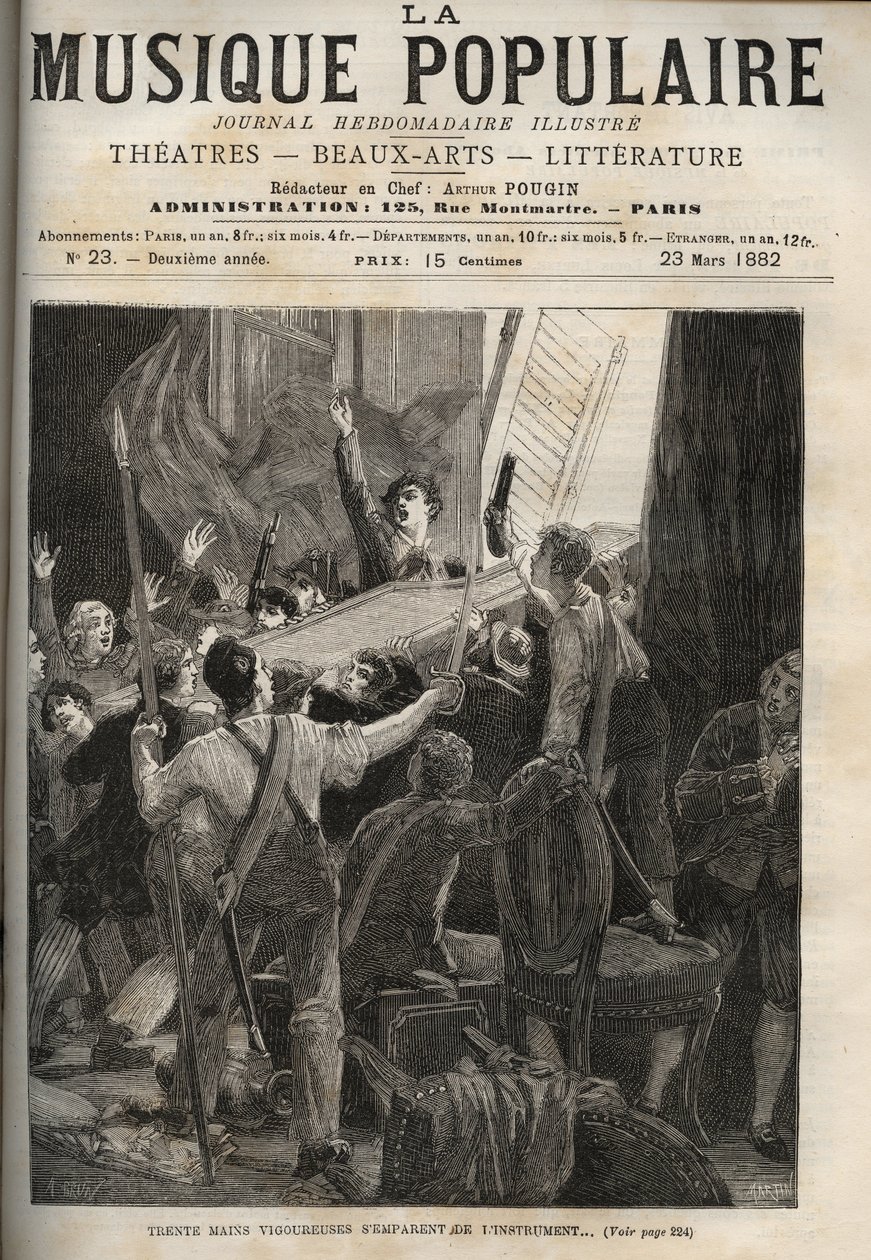 Marie-Antoinettes cembalo Histoire de 1834 “” Trettio kraftfulla händer griper instrumentet...”” under drottningens stämmarens förskräckta ögon, till höger. av Unknown artist