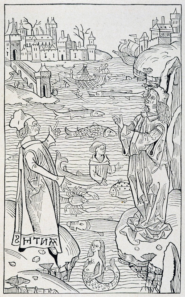 Marina djur och monster - titelsidan för kapitlet "" De Piscibus"" av "" Hortus Sanitatis"", upplagan av Årets Mainz av Unknown artist