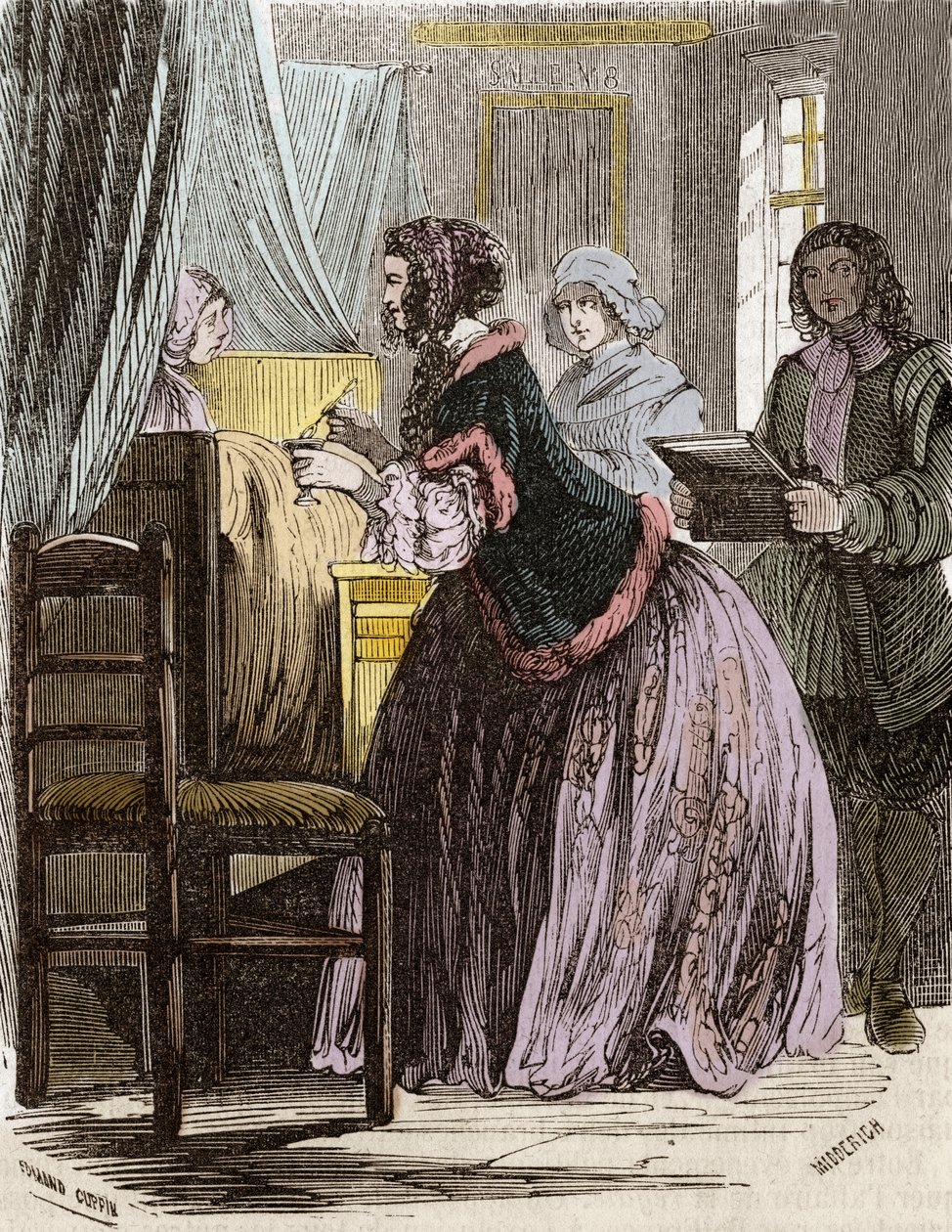 Marquise de Brinvilliers förgiftar patienterna på Hotel Dieu i Paris. av Unknown artist