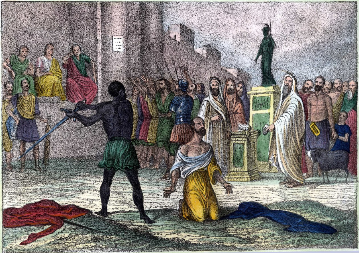 Martyrskap av Saint Cyprianus (Cipriano) (Cyprianus) 258, förste biskop av Kartago dömd till döden. i” L