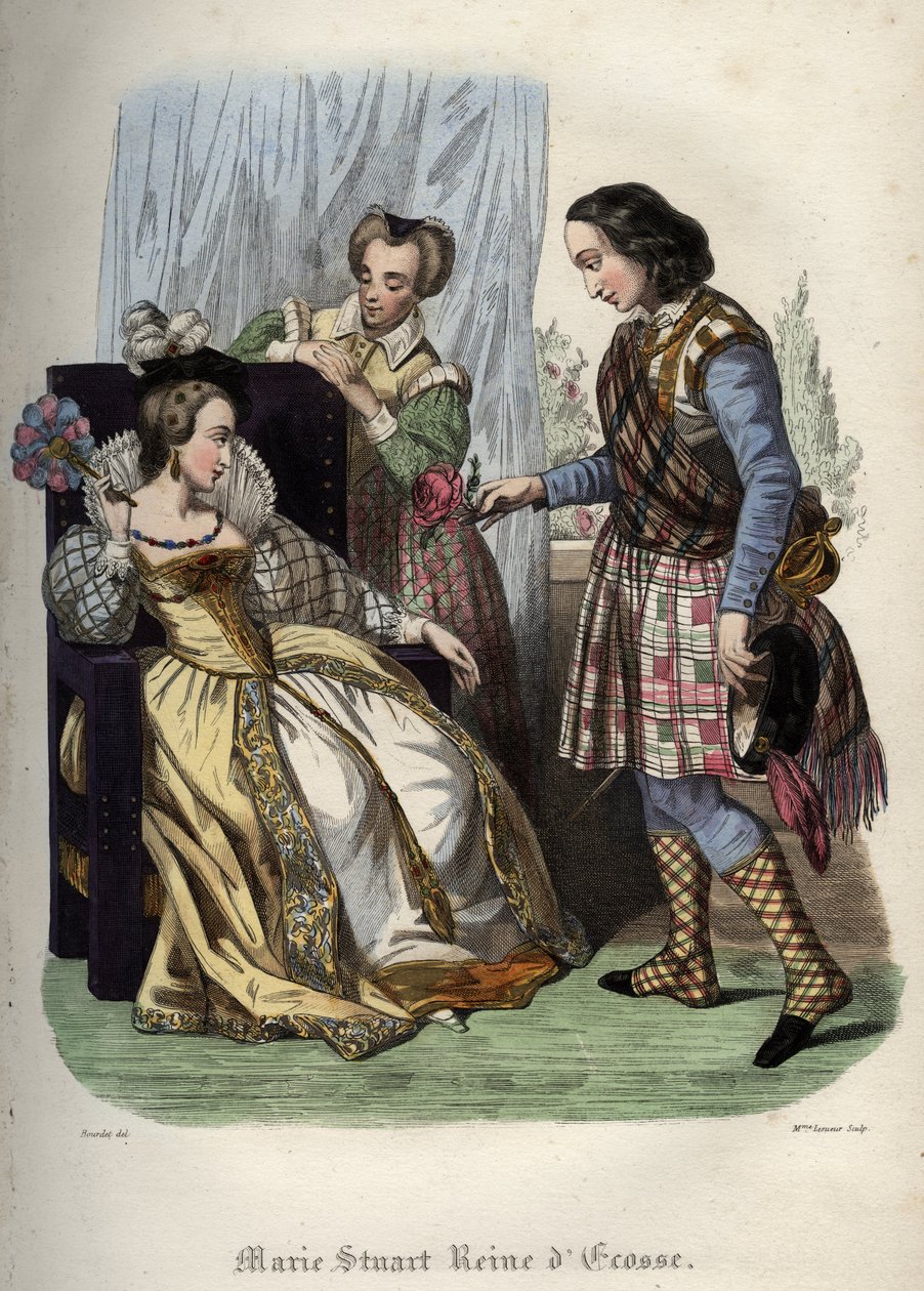 Mary, drottning av Skottland (Mary I av Skottland) (Marie Iere Stuart) (1542-1587). Gravyr från 1842 i "Histoire des popes"" av Maurice Lachatre. Privat samling. av Unknown artist