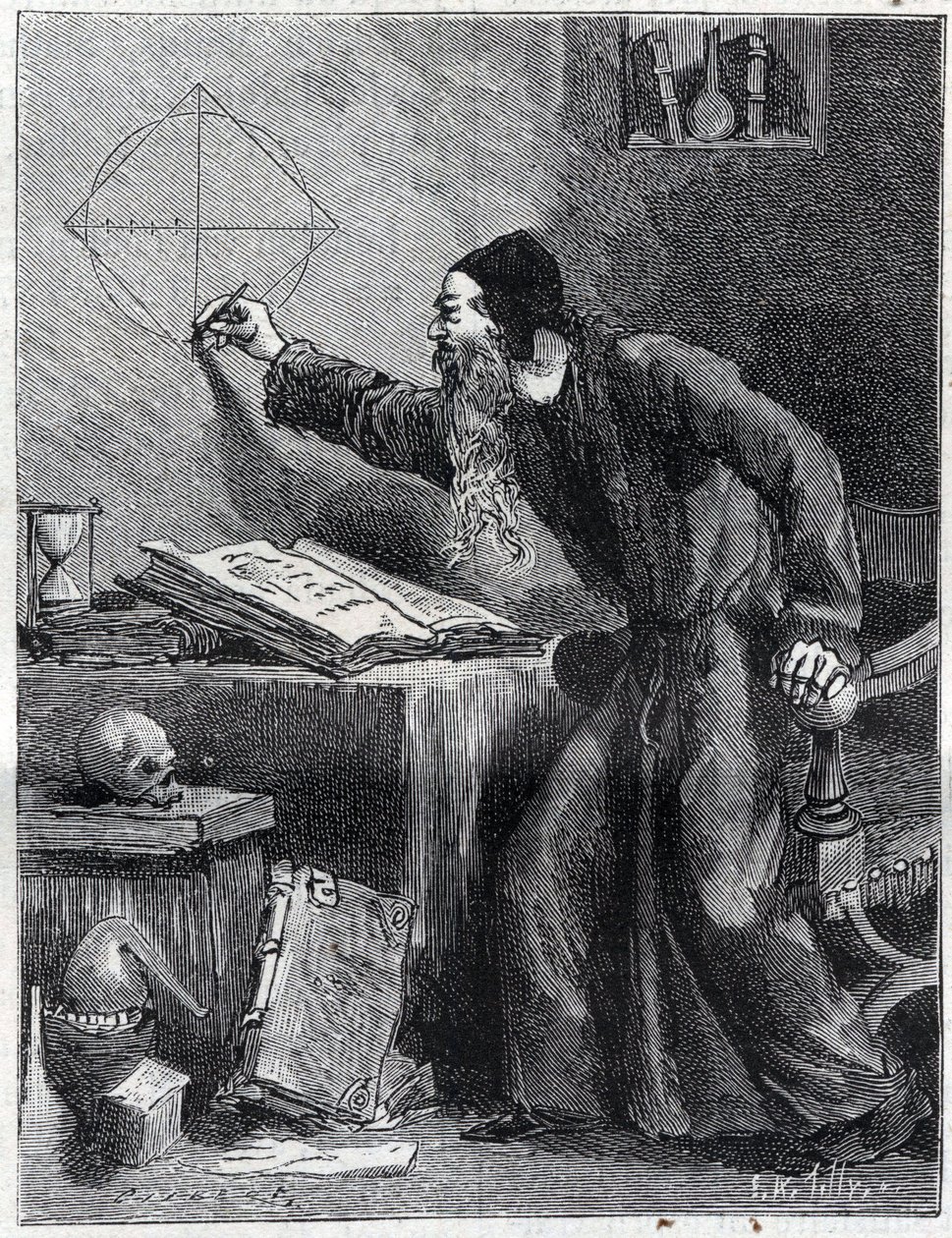 Matematik och geometri: Vetenskaplig forskare av cirkelns kvadratur på 1500-talet. Gravyr i "" La Nature"" 1890. Privat samling. av Unknown artist