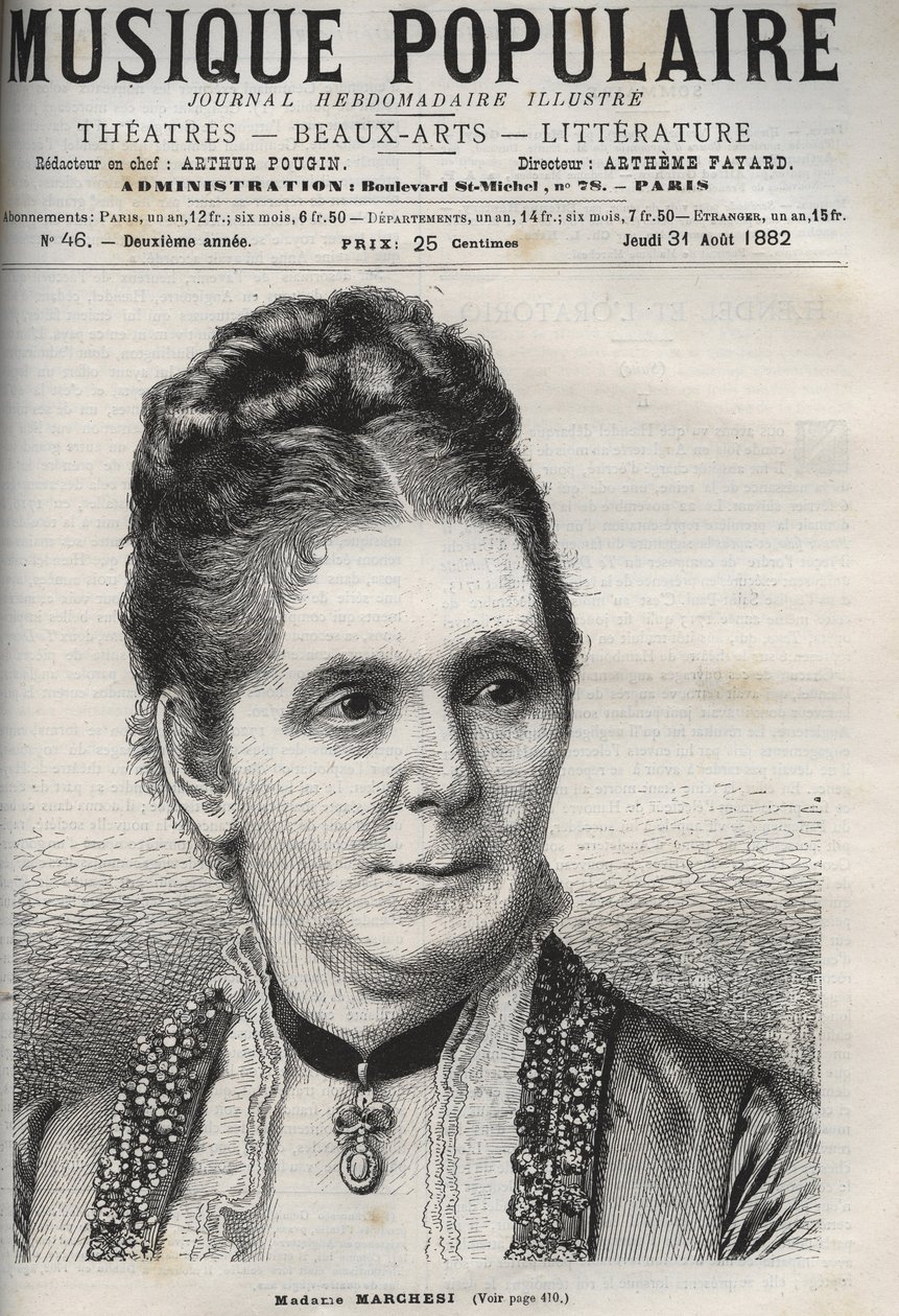 Mathilde Marchesi (1821-1913) tysk mezzosopran - gravyr i "" populärmusik""" lysande veckotidning - 1882 av Unknown artist