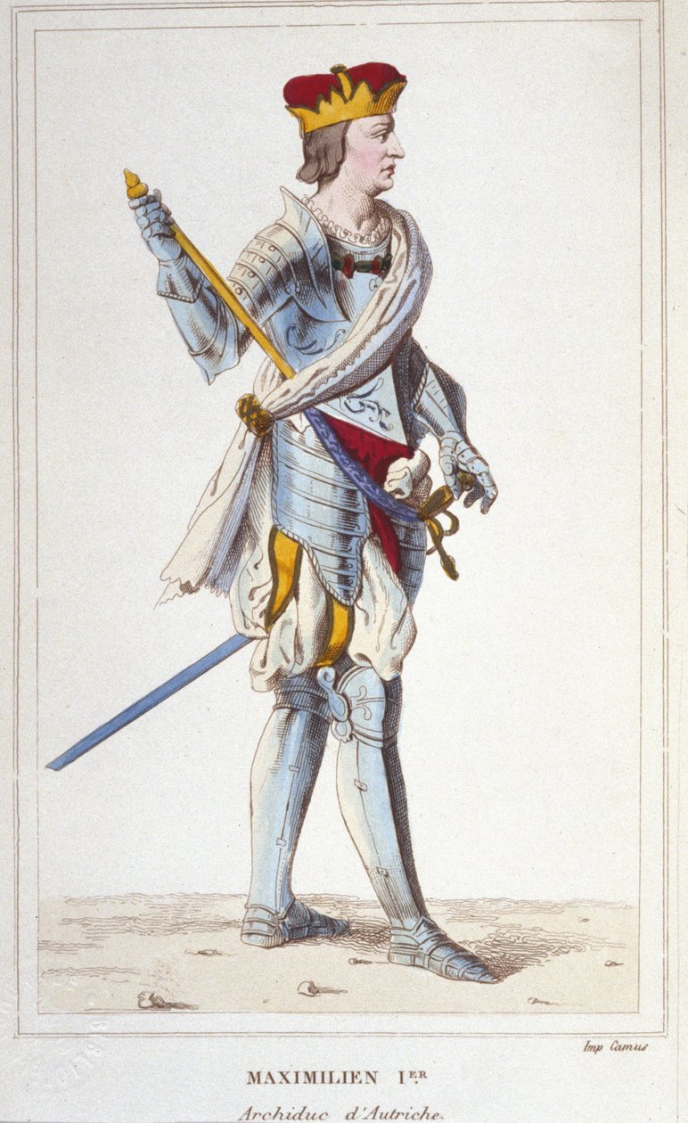 Maximilian I (av Habsburg). Ärkehertig av Österrike, kung av romarna och germansk kejsare (1459 - 1519). Gravyr från 1830 av Unknown artist