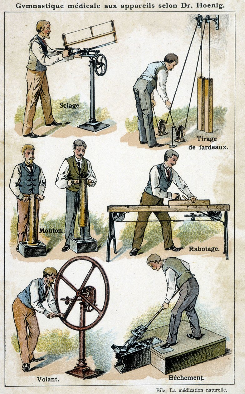 Medicinsk gymnastik med apparater enligt Dr Hoenig - i "Bilz, Natural Medication", sent 1800-tal av Unknown artist