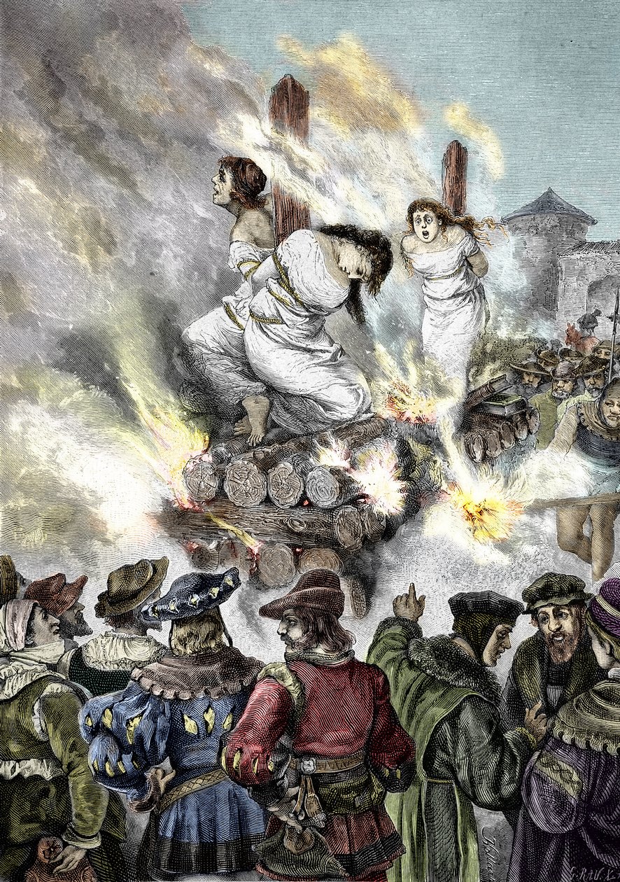Medeltida inkvisition: Bränning av häxor i en fransk stad av Unknown artist